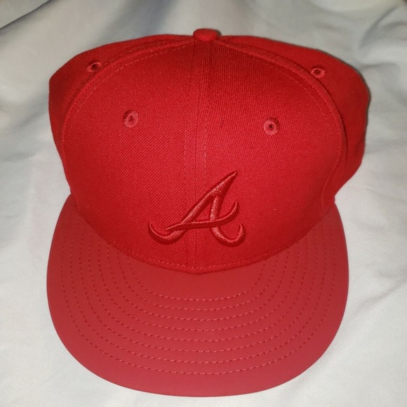 Atlanta Braves Nubuck Scarlet Red New Era MLB 59Fifty Fitted Hat Limited Edition - Picture 2 of 8